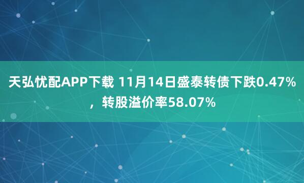 天弘忧配APP下载 11月14日盛泰转债下跌0.47%,转股溢价率58.07%